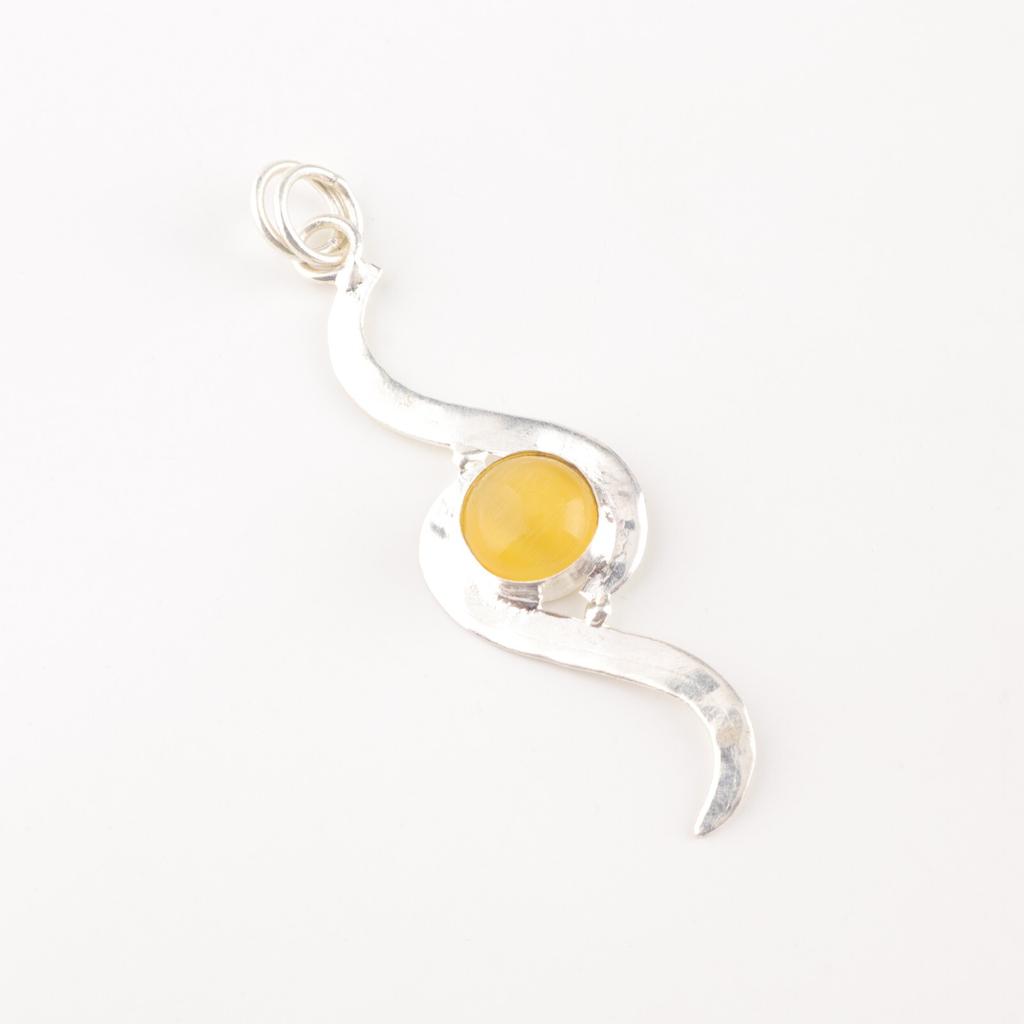 Gelber Katzenaugen-Edelstein 925 Sterlingsilber Schmuck Handgefertigt Stilvoller Anhänger PP-44-35