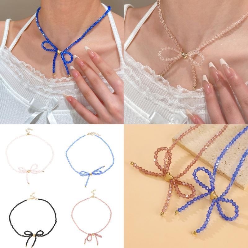 Elegant Designs Crystal Butterfly Bowknot Beaded Necklace Pendant for Fashionable Enthusiasts Daily Use Casual Wear