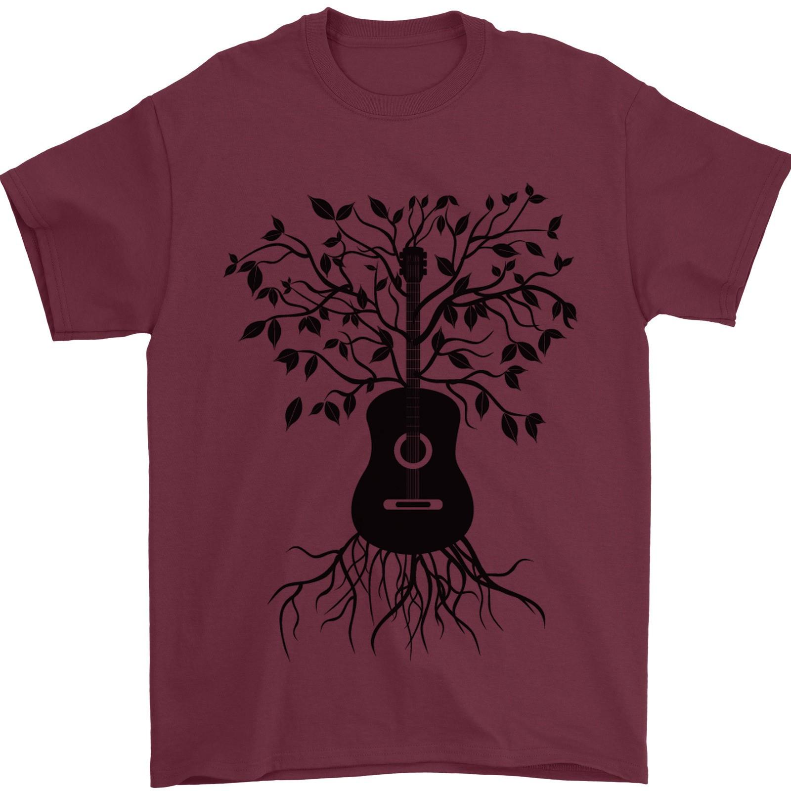 Acoustic Guitar Tree Roots Guitarist Music Mens T-Shirt 100% Cotton S