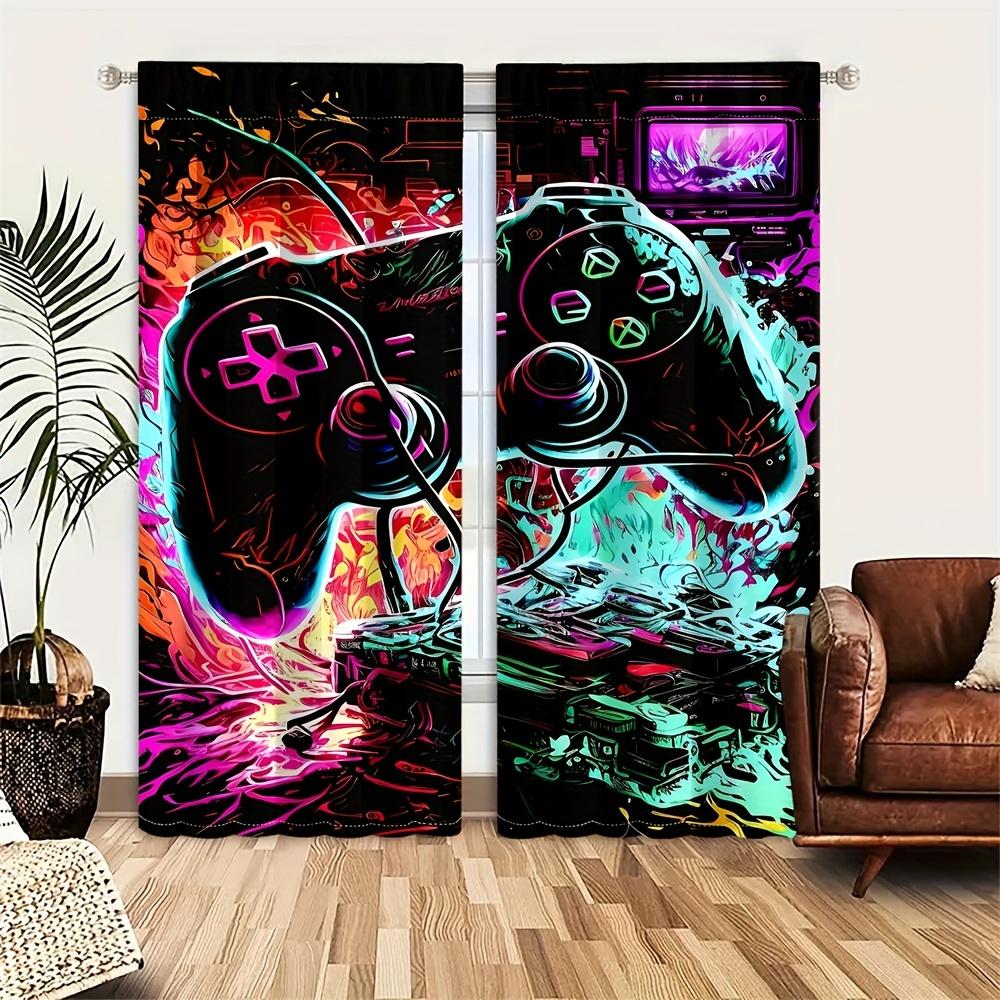 2pcs HD Digital Printed Curtains Home Decor Living Room Bedroom Rod Pocket Curtains Black And White Gamepad Print Bedroom Study