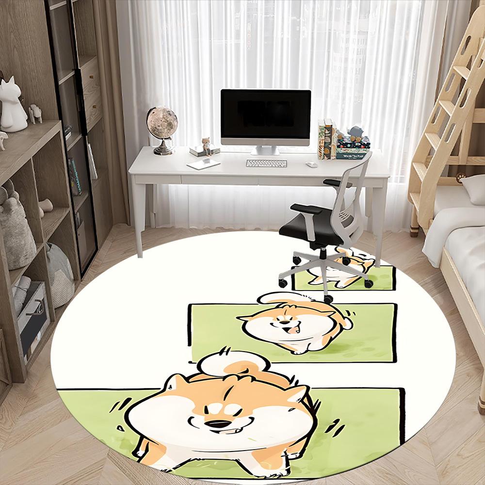 1PC Puppy Playful Office Round Area Rug, Mat Suitable ForOffice, Under Office Chairs Bedroom Living Room Home Decor, Room Deco
