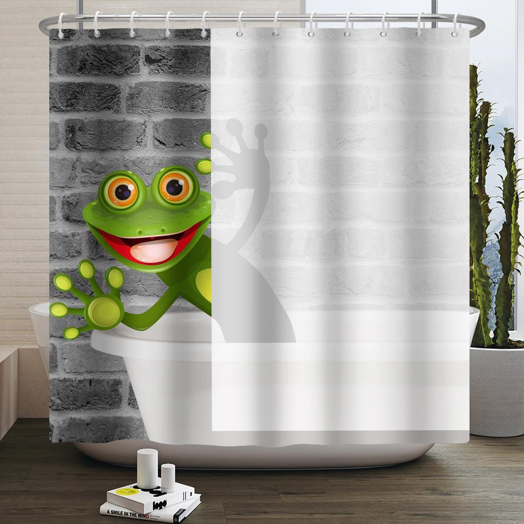 Funny Frog Shower Curtain for Bathroom Mushroom Butterfly Floral Green Plant Cartoon Animal Waterproof Polyester Shower Curtain