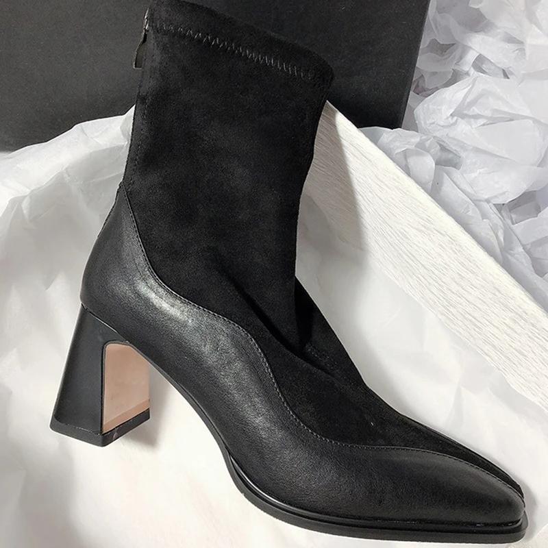 Toamnă Vintage Toc Gros Femei Botine Gleznă Pantofi Modă Fermoare Spate Doamnelor Elegant Elastic Subțire Botine Scurte