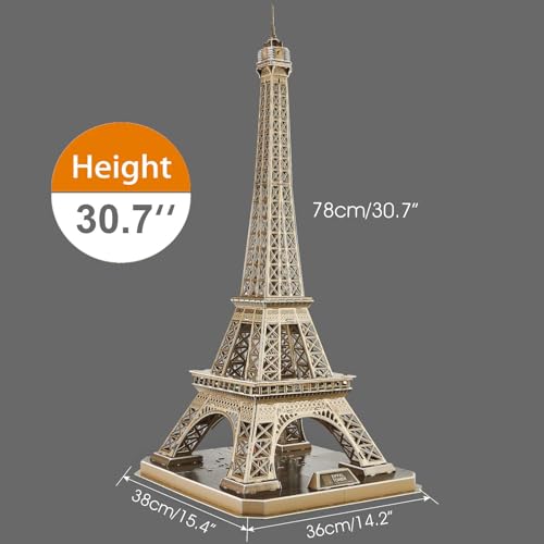 ASSYME Cubic Fan 3D Puzzle Craft Kit, Eiffel Tower (with LED), L091h, No Glue or Tools Required