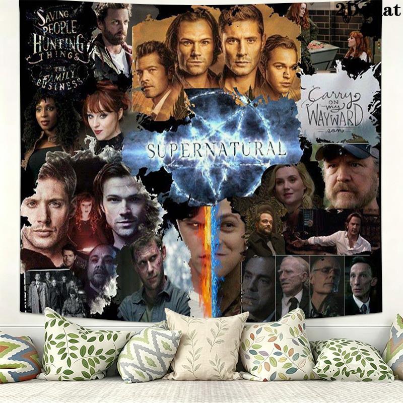 Supernatural Hunting Brothers Wall Tapestry Aesthetic Wall Hanging Printed Fabric Blanket Decorative Tapestries for Bedroom Living Room Home Decor