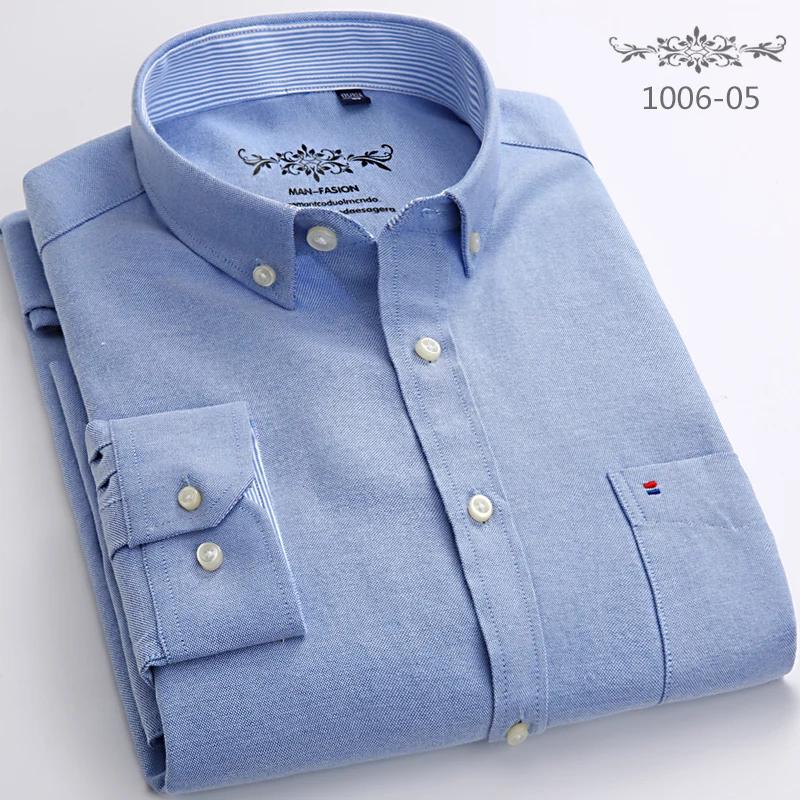 

New In Shirt Cotton Long-sleeve Shirts for Men Slim Fit Formal Plain Tops Single Pocket Solid Color Office Tops Fashion Clothes 42