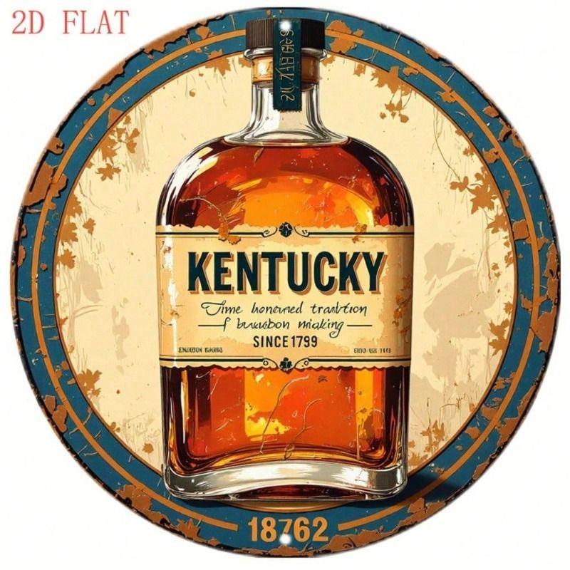 Metal Sign Kentucky Bourbon Whiskey 8 Inch Round Vintage Bar Wall Decor Hook