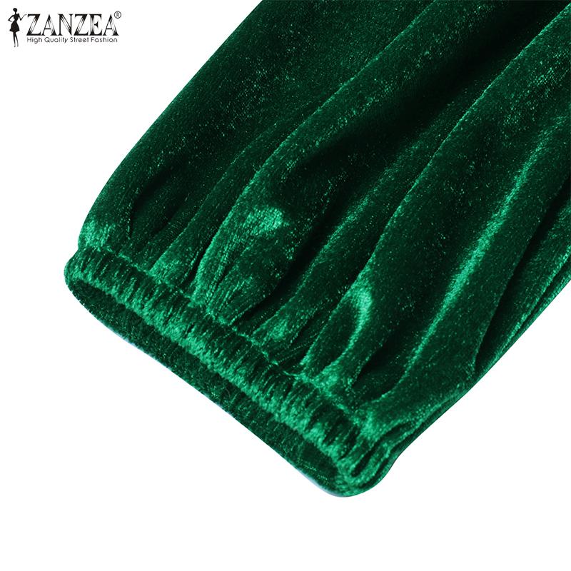 ZANZEA Women Elegant V-Neck Long Sleeve Waisted Knitted A-Line Dresses