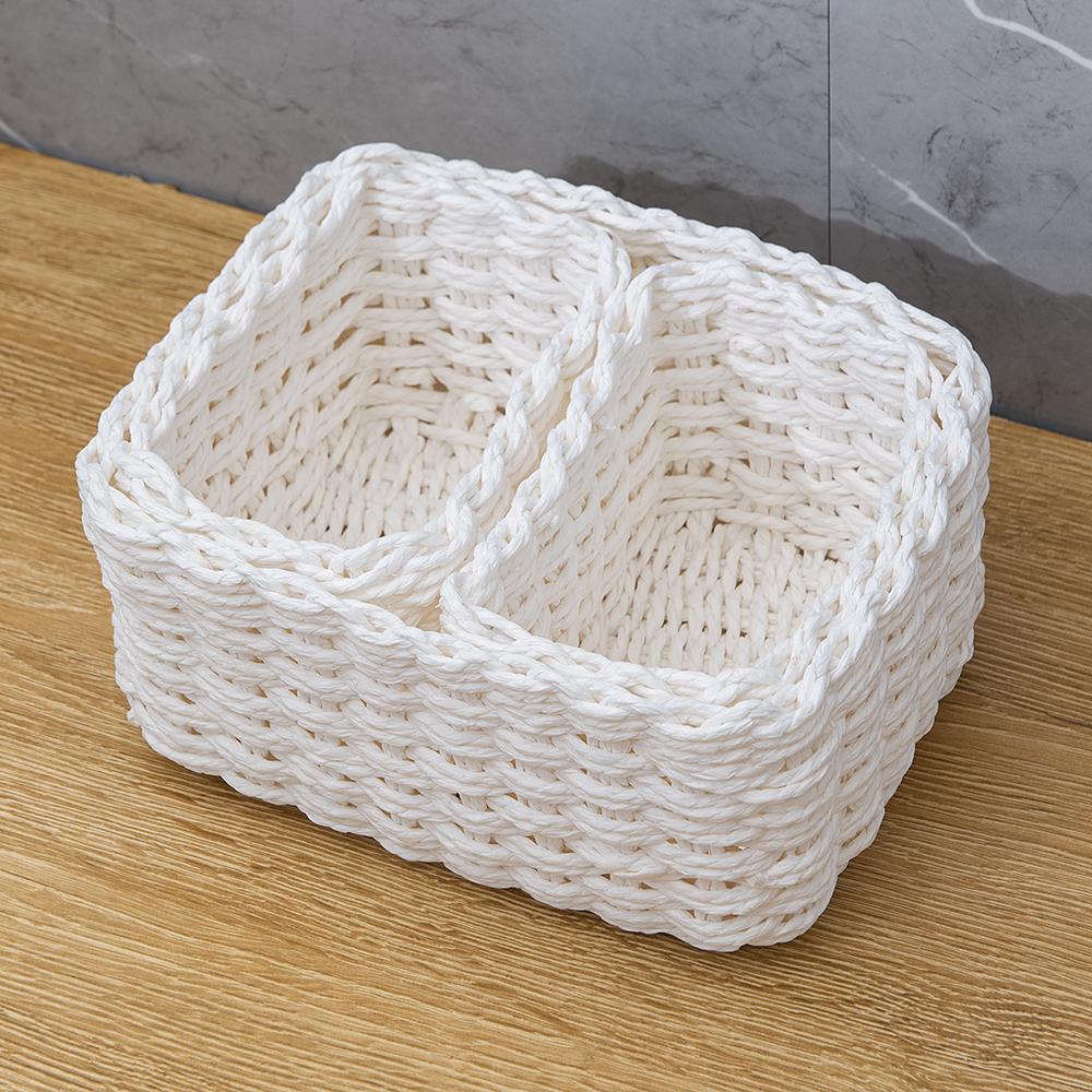 3pcs Handmade Straw Woven Soft Storage Round Paper Rope Storage Basket for Organizing Decorative Storage Bins Office Storage Box