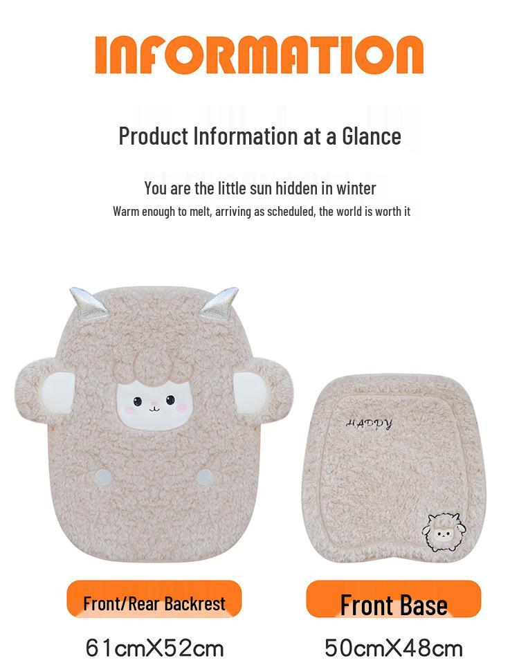 Women's Cute Cartoon Plush Winter 3-Piece Car Seat Cushion Set for Five-Seat Vehicles