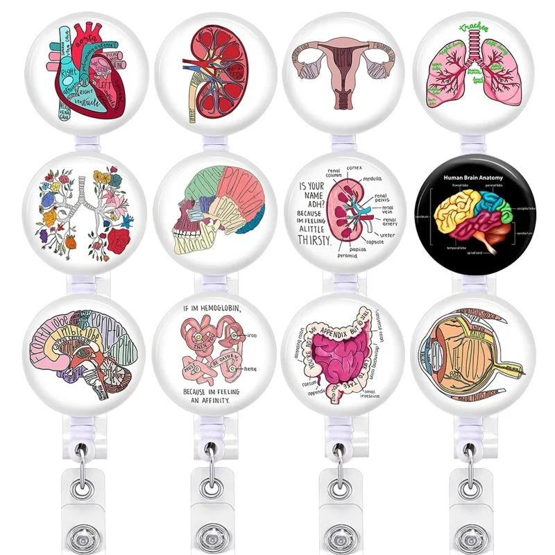 

2025 1pc Rectractable Nurse Badge Reel Anime Heart Lung Brain Doctor ID Card Holder Keychains Lanyard for Keys