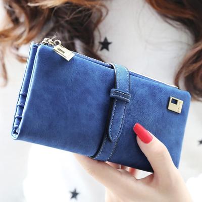Cartera de mujer Vintage sólido largo Nubuck cuero mate Clip para dinero embrague marcas diseñador carteras monedero