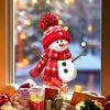 Knitted Red Hat Scarf, Big Snowman Static Cling Window Sticker, Not Suitable for Glass, Living Room Glass Window