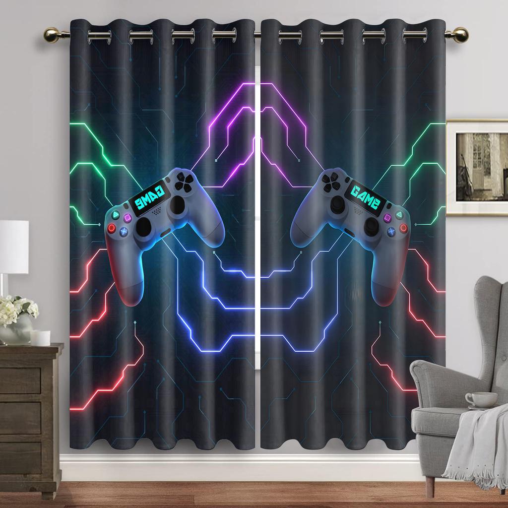 Gamer Gamepad Controller Window Curtains Drapes for Living Room Boys Bedroom Gaming Room Home Decor Door Playing Video Game 2Pcs