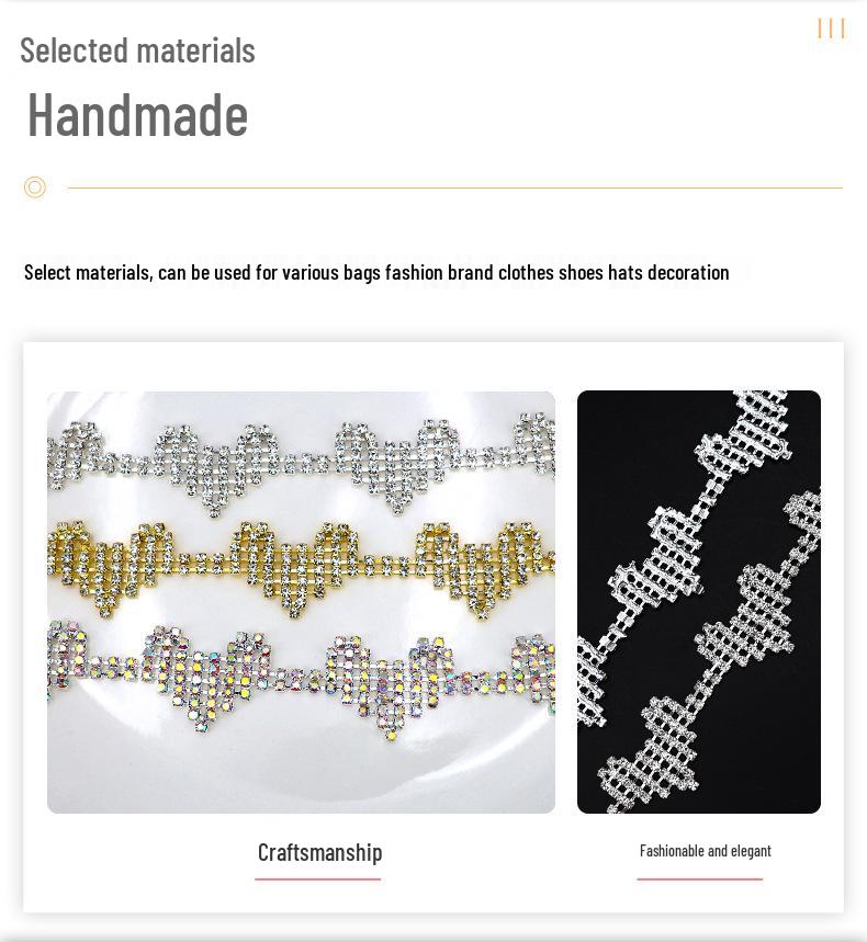 Handmade Heart Rhinestone Claw Chain for DIY Clothing and Decoration