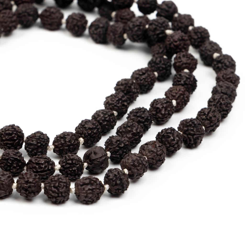 Black Rudraksha Mala 7 MM | Natural Rudraksha Beads Necklace | Meditation and Yoga Beads | Hindu Prayer Necklace | Sacred Jewelry | Unique Gift