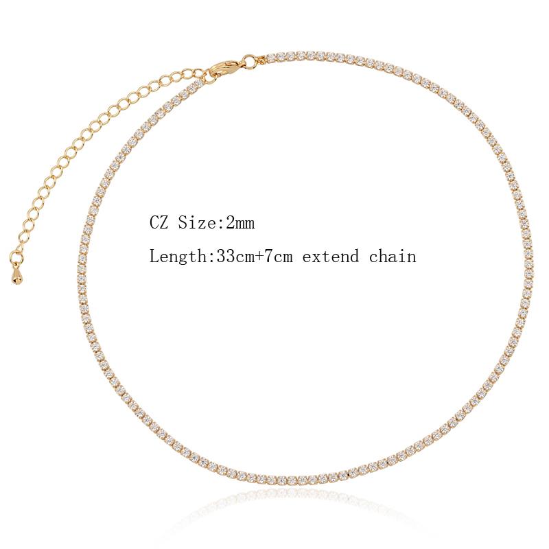 

High Quality 1 Row Baguetee CZ Bar Short Necklaces Real Zircon Rainbow Crystal 18k Gold Filled Women Fashion Choker Jewelry Gift