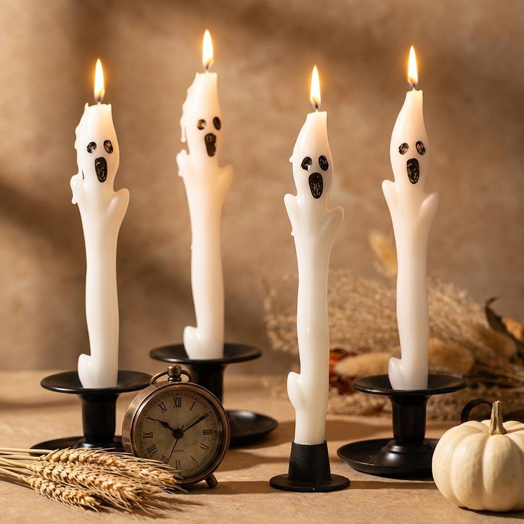 Halloween Ghost Long Pole Candle Gothic Ghost Candles Table Decorations Entryway Mantel Party Atmosphere Arrangement Candles
