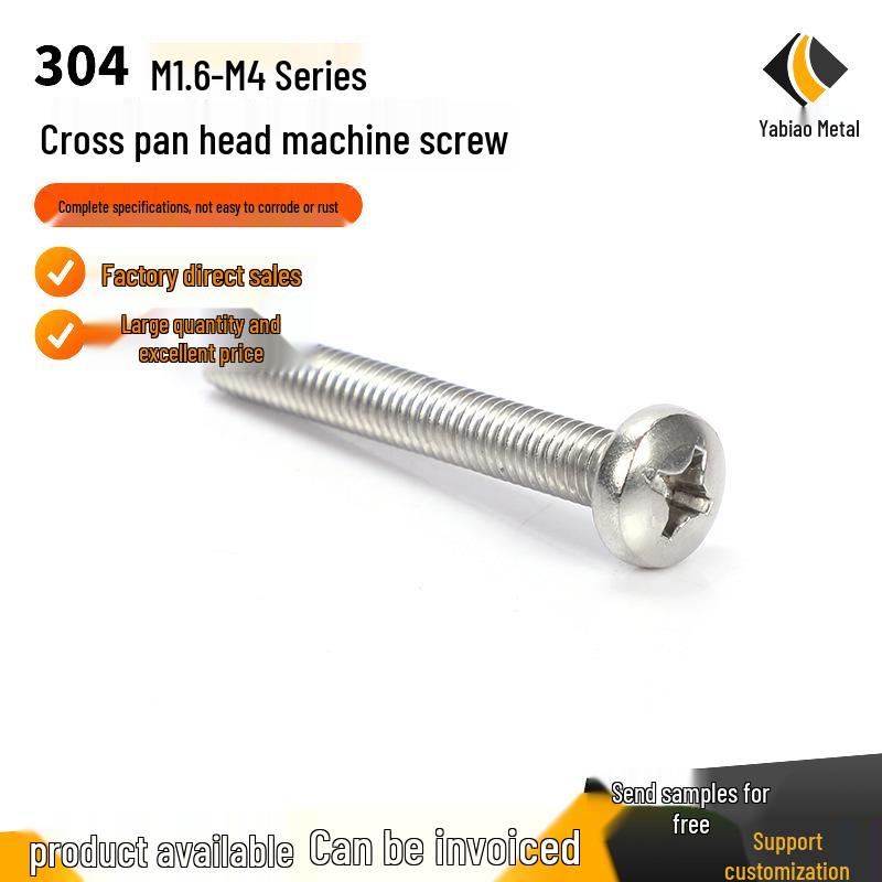 Philips Pan Head Machine Screw, Semi-Round 304 Stainless Steel, M1.6-M4