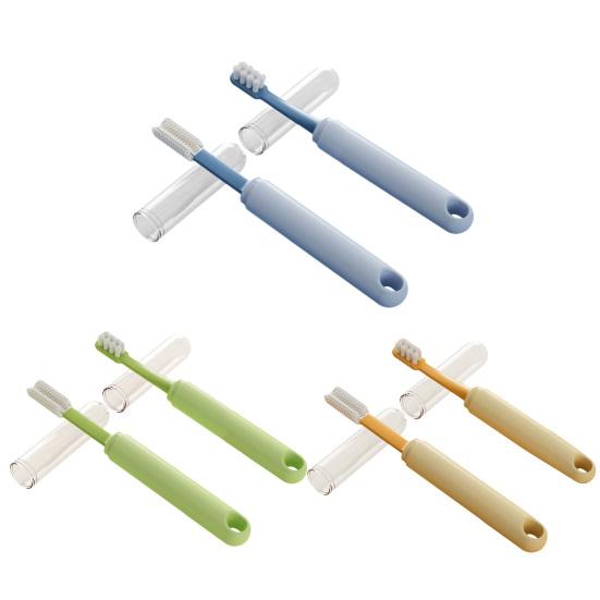 

Зубная щетка для питомцев с дорожным чехлом Мягкая силиконовая щетина для собак и кошек Двусторонняя эргономичная Удаляет неприятный запах изо рта Необходимый набор для ухода за полостью рта синий