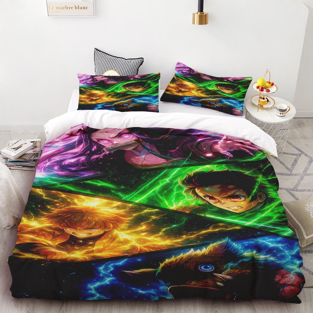 Duvet Covers Cartoon Bedding Set Printed Cartoon Home Decor Demon Slayer Bedding Set Soft And Comfortable Queen/King Boys