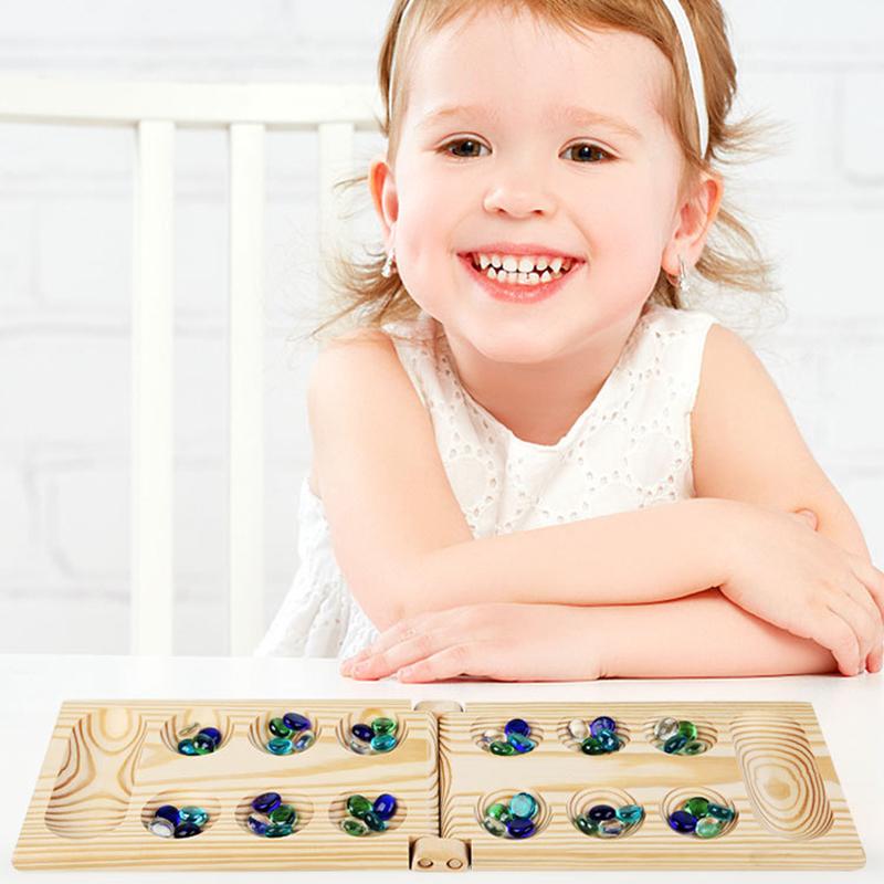Mancala Board Game African Chess Strategy Puzzle Toy Children Educational Logical Thinking Folding Wooden Chess Party Table Game
