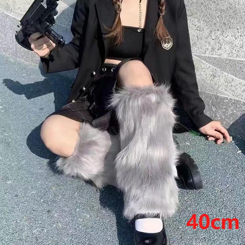 White Black Faux Fur Leg Warmers Boot Covers Goth Solid Leg Socks Punk Jk Knee-Length Hip Hop Hot Girl Fashion Warm Sock Gift