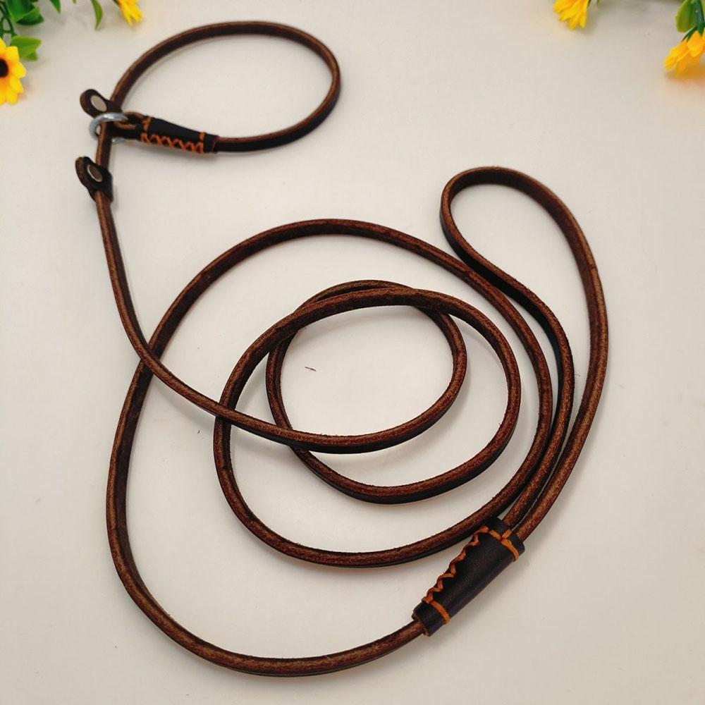 0.6*150cm Soft and Slim Thin Real Leather Slip Leads Dog Training Leashes for Small Medium Puppy Leather Slip Chain Collar Leash