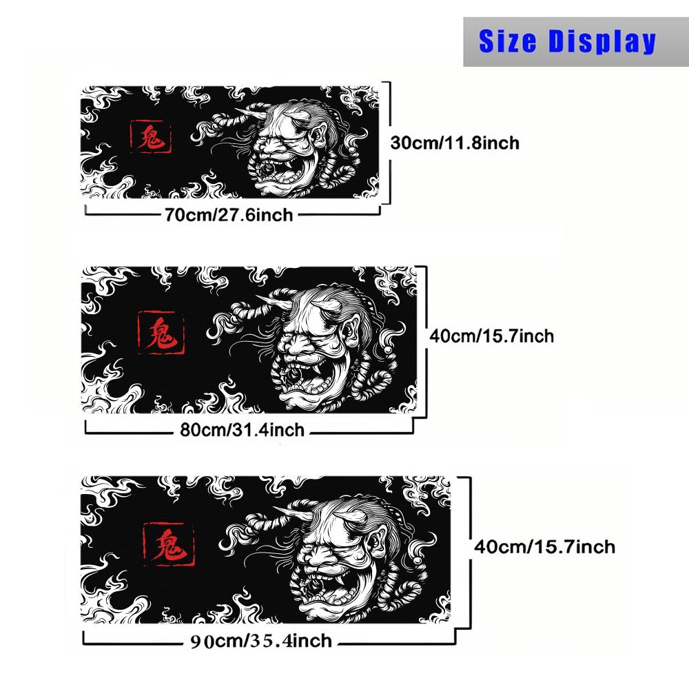 Japanese Hannya Demon Pattern XXL Gaming Mouse Pad Black White Style Non Slip Desk Mat Stitched Edge Desktop Keyboard Mat