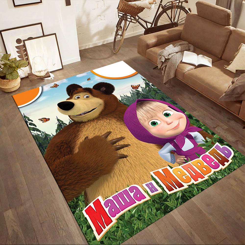 Masha Bear Area Rug Design for Game Room Dormitory Outdoor Hallway Antislip Carpet Anime Office Decor Birthday/Christmas Gift