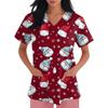 Clinical Uniform Women Gingerbread Santa Claus Print Christmas V-Neck Scrubs Women Fashion Short Sleeve Surgical Uniforms Top's