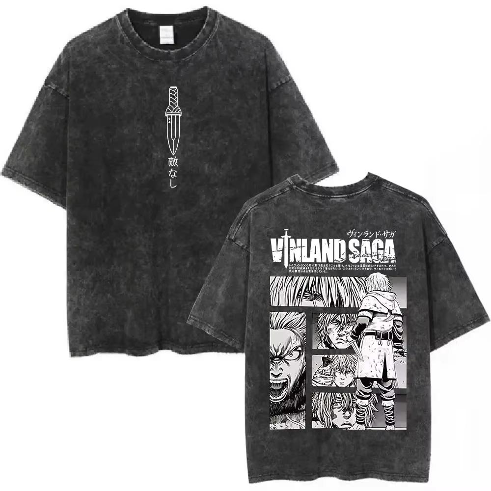 Vinland Saga Tshirt Vintage Washed Y2k Aesthetic Unisex Oversized Short Sleeve Cotton Viking Seinen Retro Streetwear Hot Sale