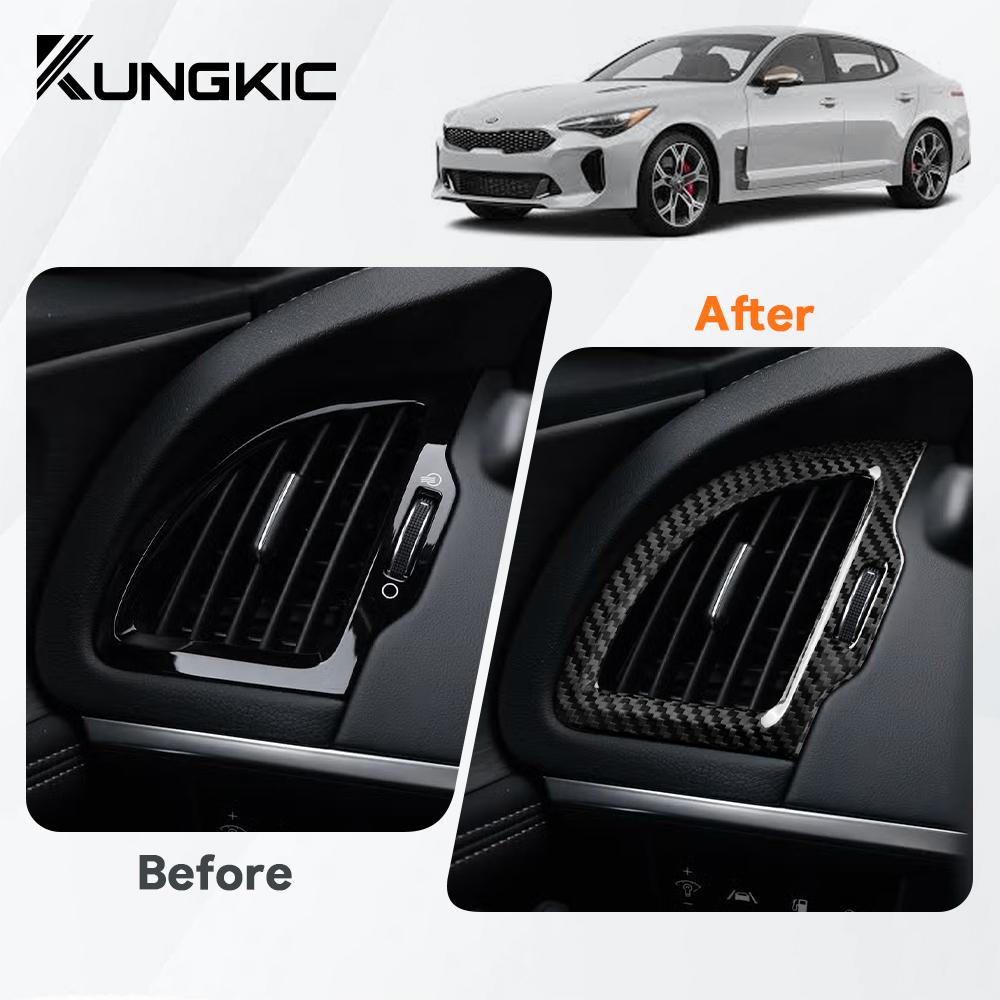 Äkta Kolfiberöverdrag För Kia Stinger 2018 2019 2020 2025 2025 2025 Vänsterstyrd Bil Instrumentpanel AC-uttag Ventiler Ram Interiörlist