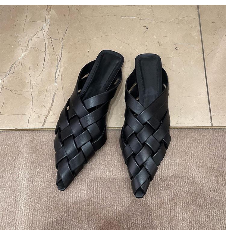 

Версия из овчины~ Баотоу остроносые полушлепанцы женские на плоской подошве сандалии плетеные ажурные сандалии женские 40 чёрный