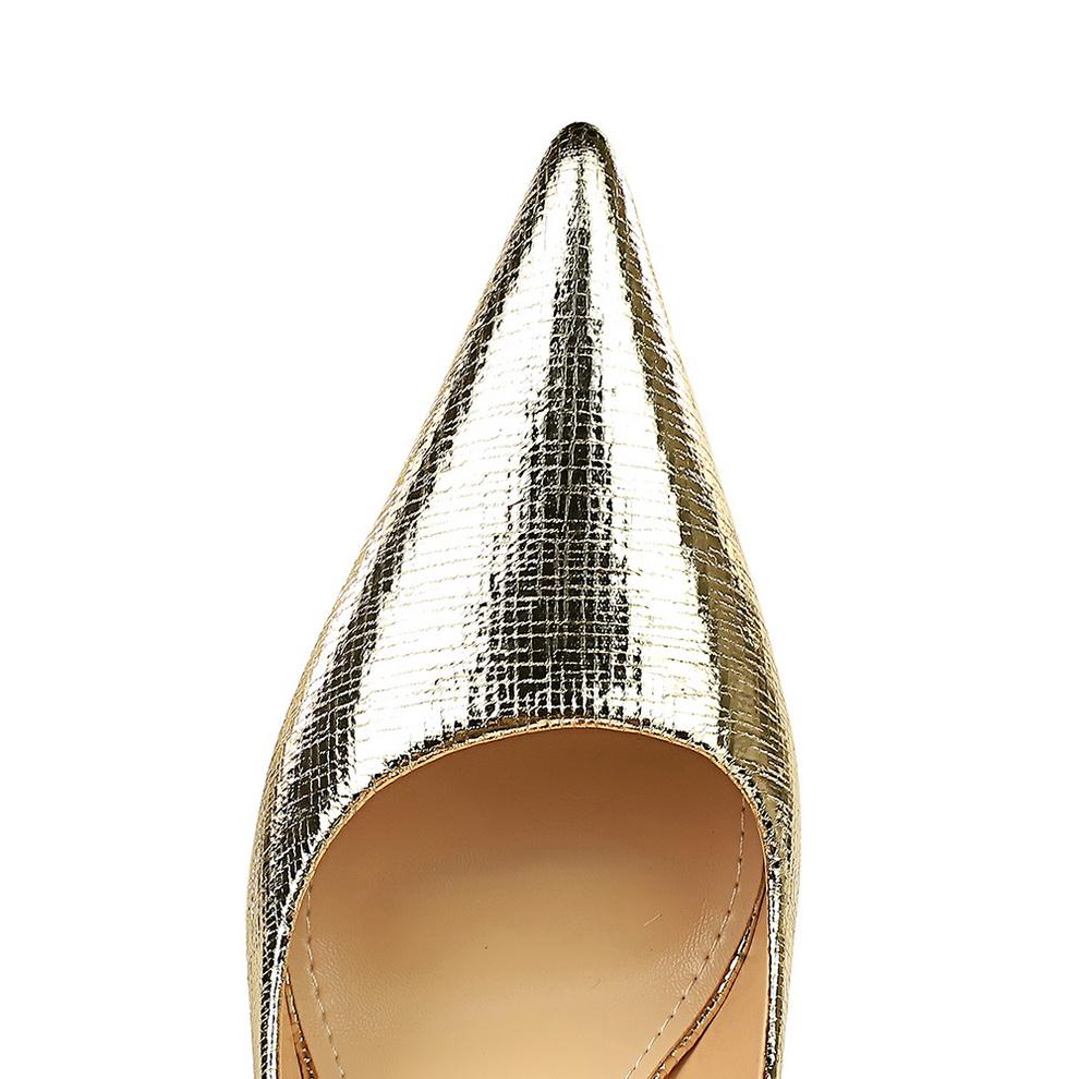 Scarpe Singole da Donna Retro Banchetto Tacchi Alti Tacchi Sottili Bocca Bassa Punta Appuntita Effetto Metallo Tacco Altissimo