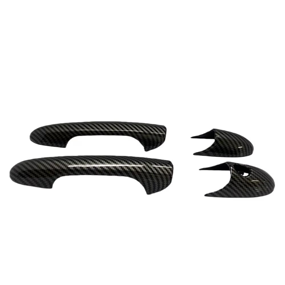 4PCS / Set Glossy Black / Carbon Fiber Look Door Handle Cover For Fiat 500 2008- Abarth 595 595C 2012- 695 2010-