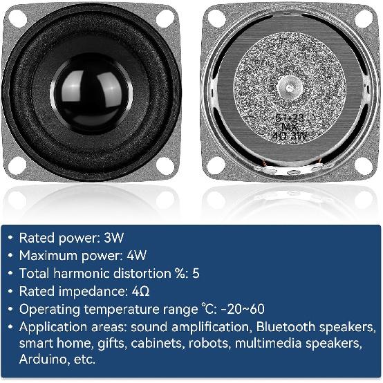 MakerHawk 2-дюймовый 4 Ом 3 В полнодиапазонный аудиодинамик Стерео Низкочастотный Громкоговоритель для Arduino (4шт)