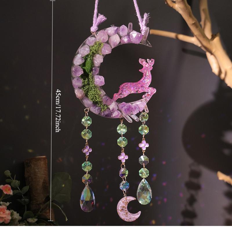 

Dreamy Crystal Moon Natural Gravel Hanging Decoration Decoration Bedroom Room Fairy Air Pendant Arrangement фіолетовий