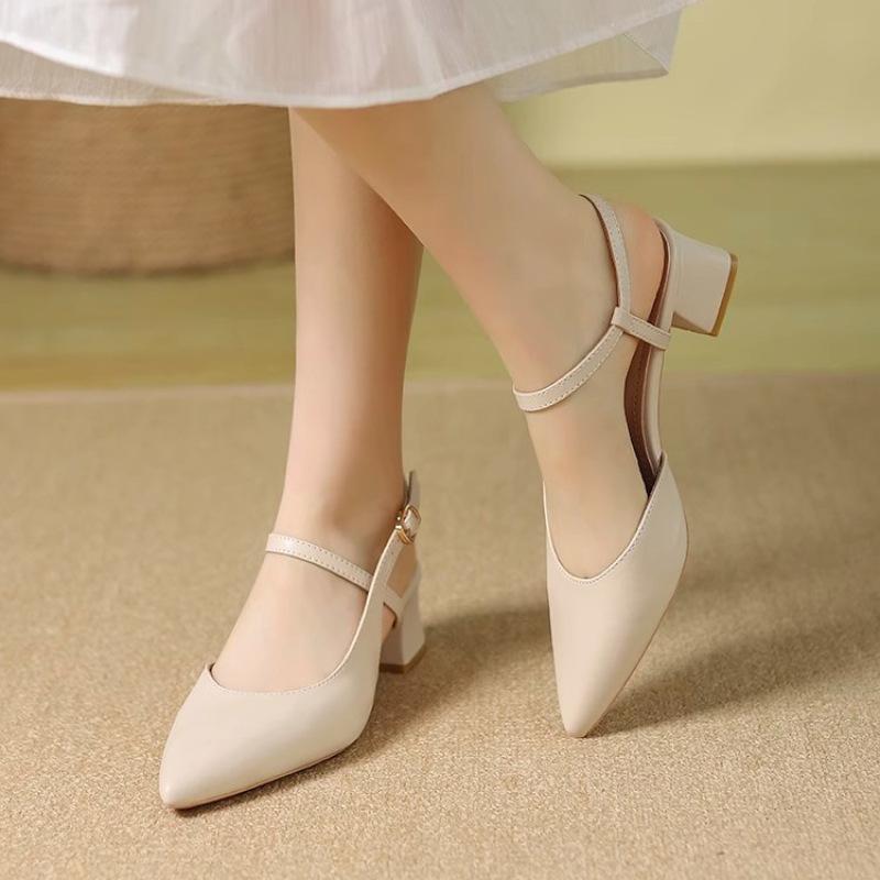 Pointed Toe Bag Head Sandals Women's Spring and Summer New Versatile and Not Tired Foot Size Thick Heel Single Shoes