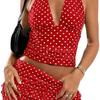 Women's Retro Halter V-Neck Polka Dot Top & Ruffled Skirt Set