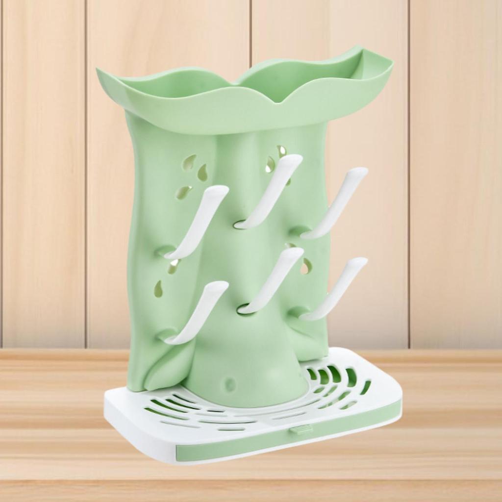 Baby Bottle Drying Rack 6 Hooks Countertop Easy to Clean Portable Multifunctional Nipple Holder Baby Accessories with Drip Tray