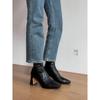 Square head temperament high heel thin boots rear zipper black martin boots thin French thick heel short boots women