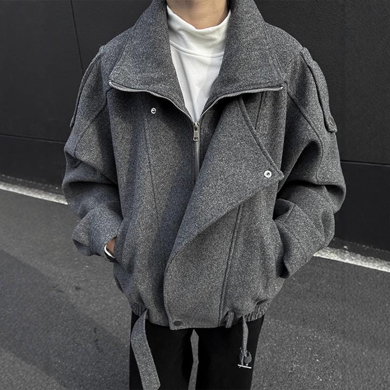 Mens Wool Blend Jacket Short Fit Fall Winter Clean Style Loose Casual Outerwear