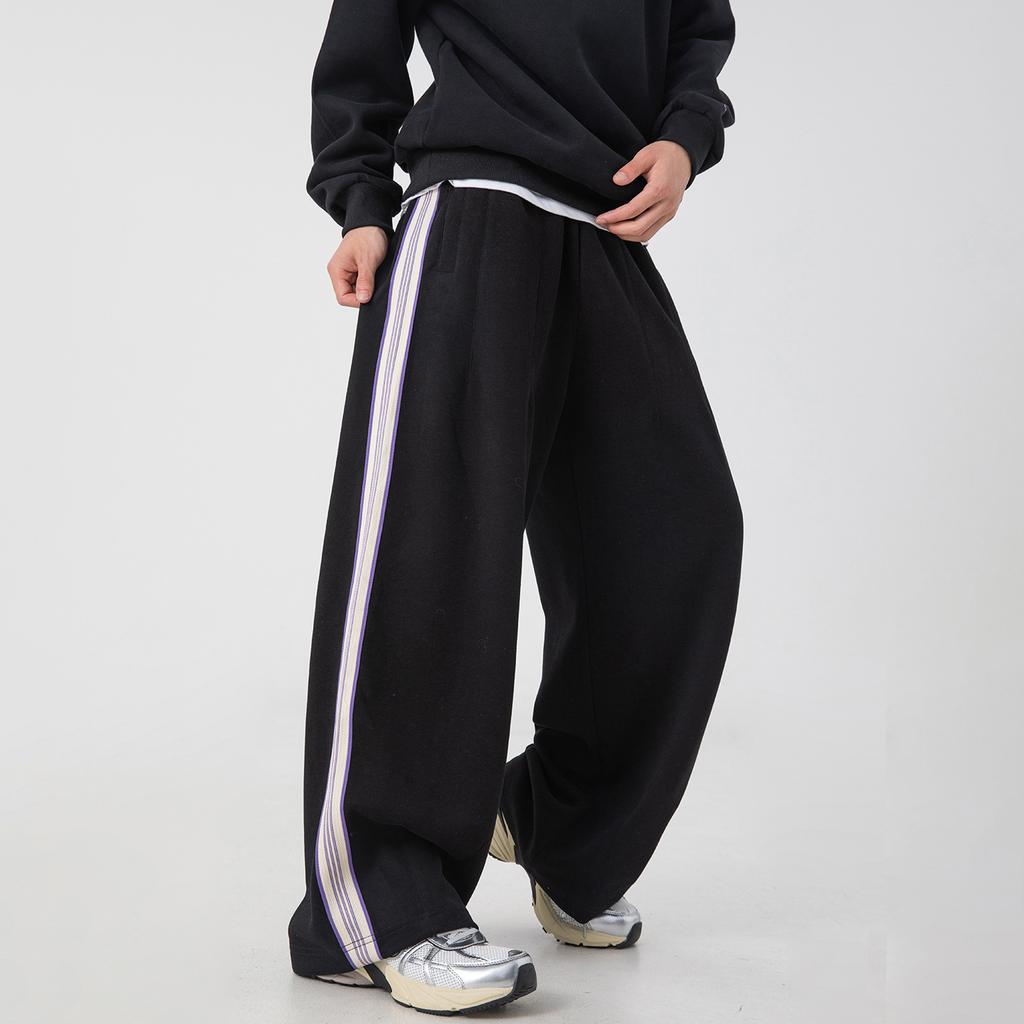 Splicing design contrasting vertical strip casual pants autumn drape loose sweatpants trendy brand retro texture trousers q