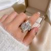 Bold Geometric Asymmetric Cubic Zirconia Copper Ring for Women Modern Abstract Edgy Statement Finger Jewelry