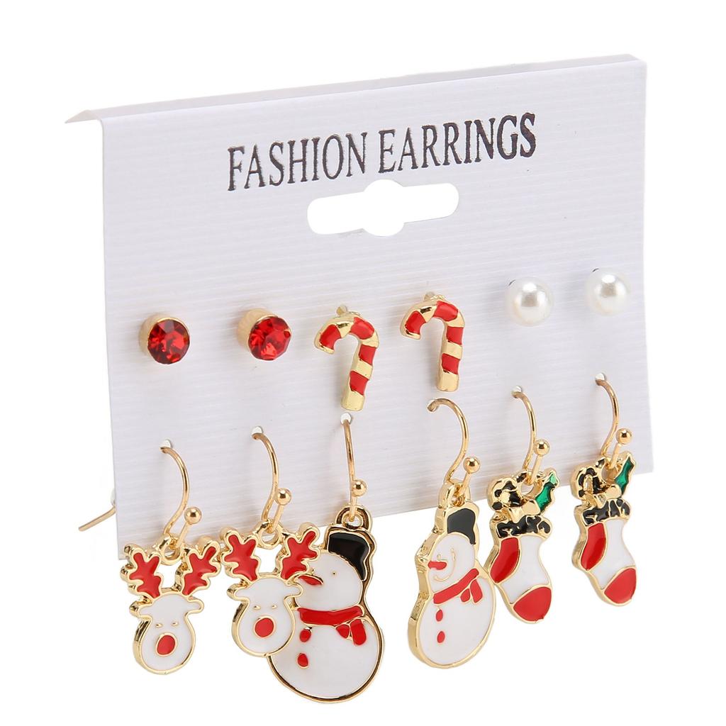 6 Pairs Christmas Earrings Romantic Cheerful Alloy Material Light Weight Decorative Holiday Earrings Jewellery