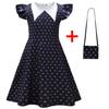 New, Black Peach Heart, Girls' Dress, Middle-Aged And Older Children'S Flying Sleeve Dress + Bag 26118