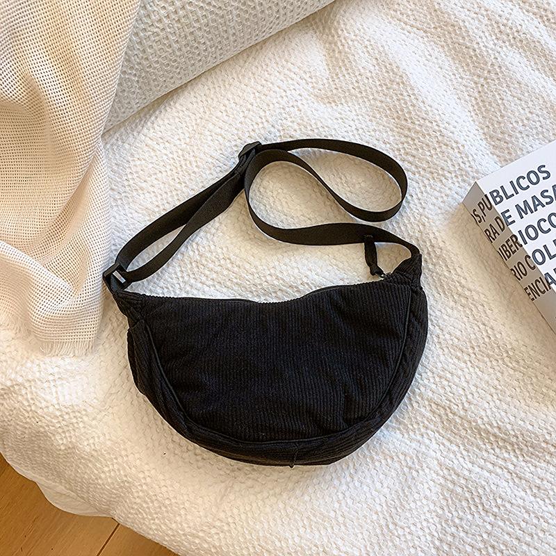 Bolsa de ombro feminina de veludo cotelê de cor sólida, bolsa estilo hobos, retrô, casual, transversal, feminina, bolsa de viagem diária, bolsa mensageiro