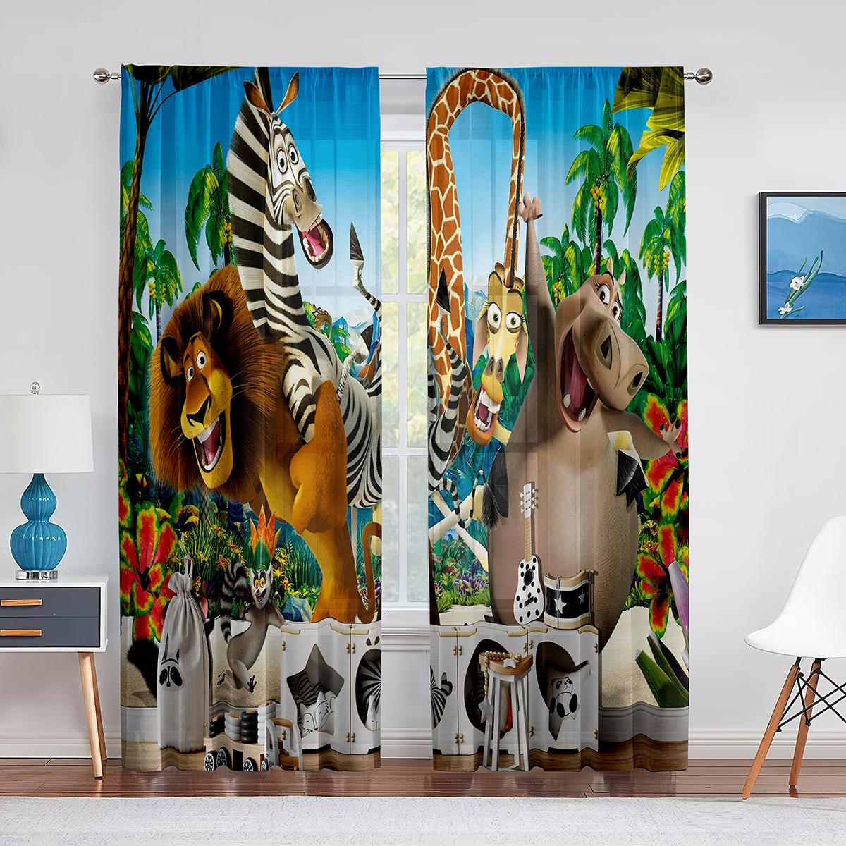 

Мультфильм Дикое животное в джунглях Тюль Вуаль Шторы для гостиной Спальня Слоны Жирафы Семья Шифон Прозрачная занавеска 1 PCS W100XH250cm&Grommet Top