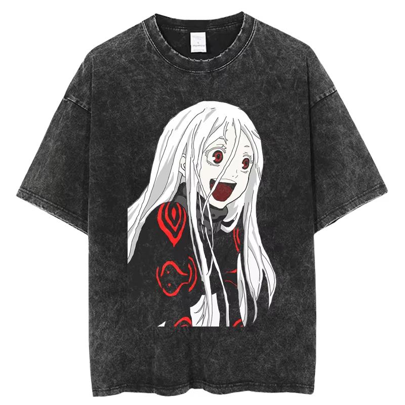 Anime Deadman Wonderland Shiro Graphic T Shirt Men Women T-shirts Vintage Washed Tee Harajuku Male Oversized T-shirt